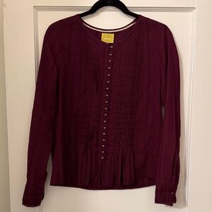 Anthropologie Maeve Women's Wine Pleates Button-Front Blouse